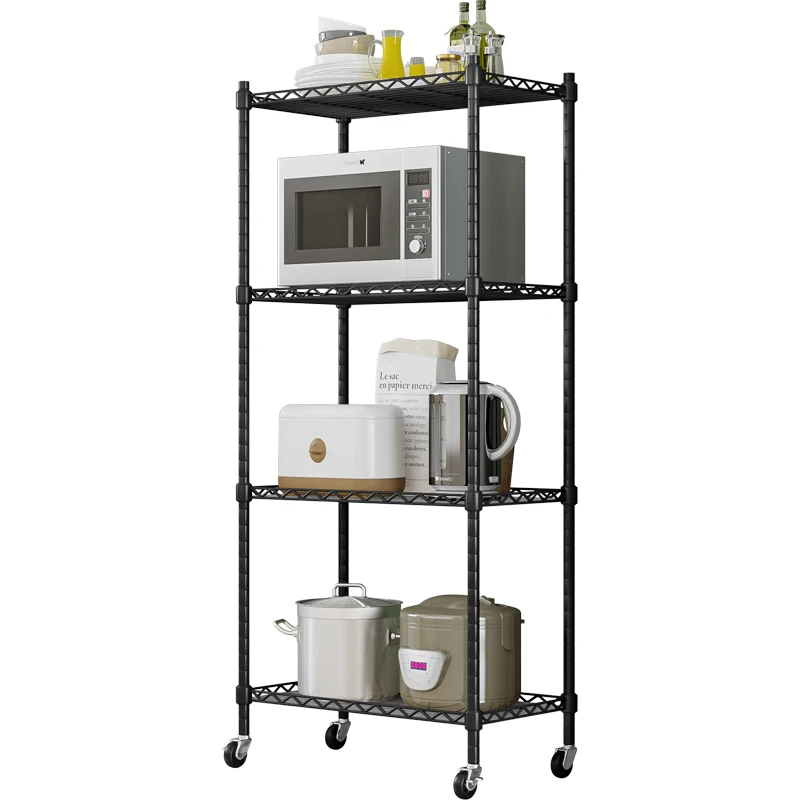 Multifunctional Living Room Shelf Height Adjustable Kitchenware Rack Microwave Oven Rack Kitchen with Wheelss