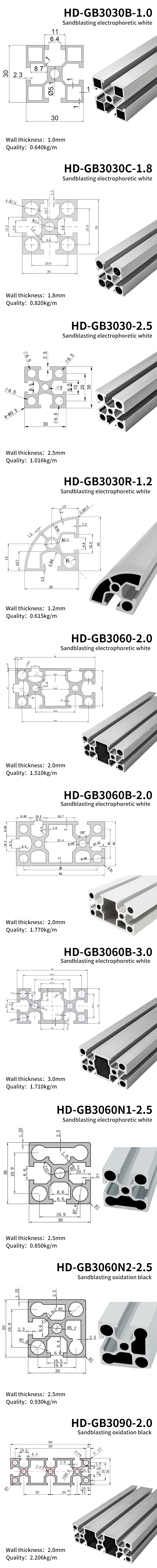 2.0 Wall Thickness 3030 Series Industrial Extruded Aluminum Profiles Suitable for Assembly Line Workbench Assembly factory