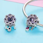 Sterling Silver Beads S925 Sterling Silver Lingering Flower Charms Purple Zircon Beads