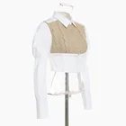 Shirt Woman Shirts And Blouses Fashion Woven Twist Wool Stitching Women's Cotton Blouse Puff Sleeve Casual Shirt