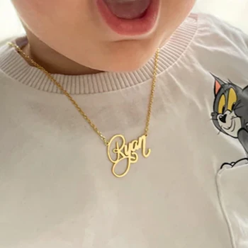 Custom Baby Kids Name Necklace Children Heart Mouse Name Letter Charm Nameplate Personalized Necklaces