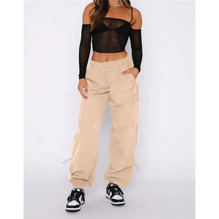 Loose Slastic Waist Long Pants For Women 2023 Streetwear Solid Cargo Pants Casual Bandage Pants Spring 2023 Women XS Clothing