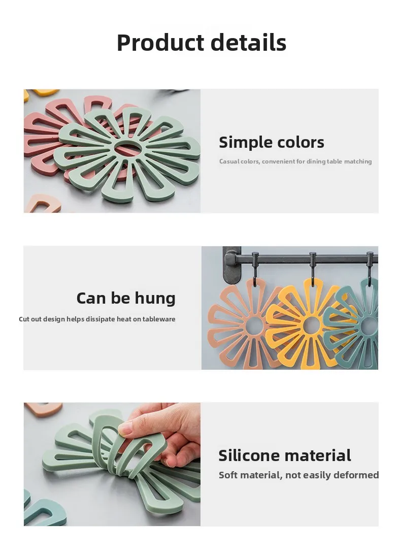 Modern Floral Design Silicone Plate Mat High-Temperature Resistant Anti-Scalding Coaster Placemat for Dining Table Household Mat manufacture