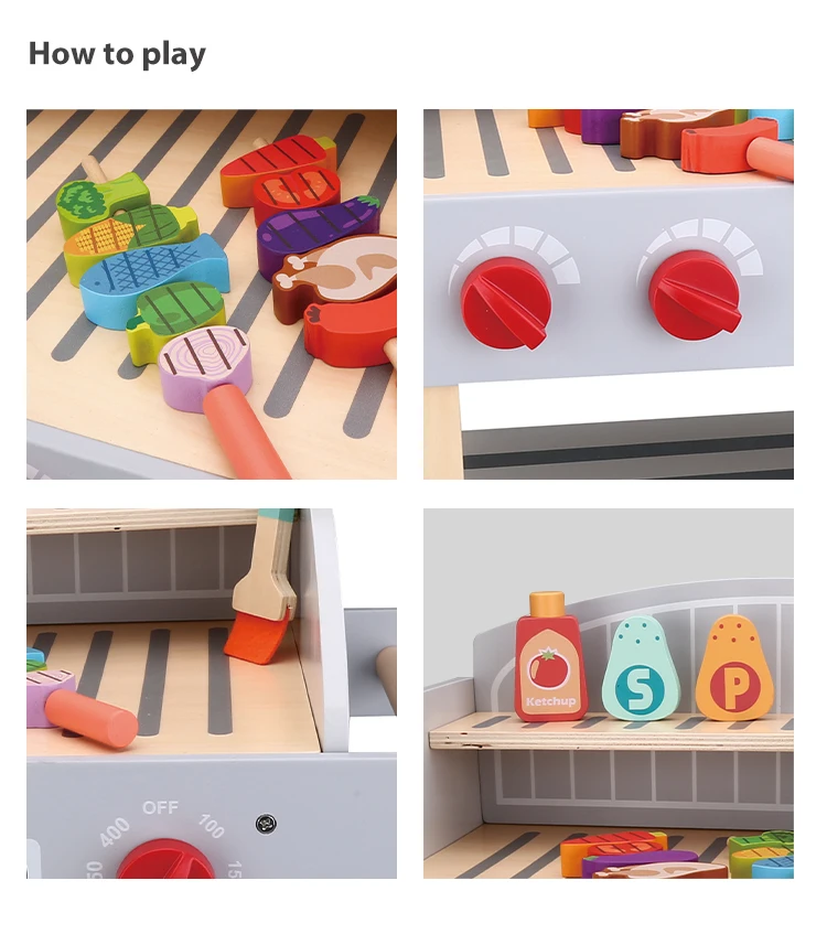 happy earth wooden bbq grill toy set for kids pretend play cooking game educational kitchen simulation food toy-3
