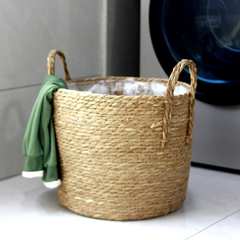 HUAYI  seagrass wicker hand-woven large capacity storage basket with handle wholesale