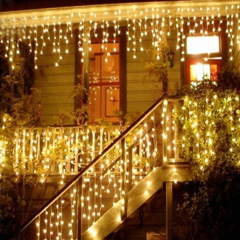 New Year 96 LED Curtain Icicle String Lights For Outdoor Christmas Twinkle Fairy 