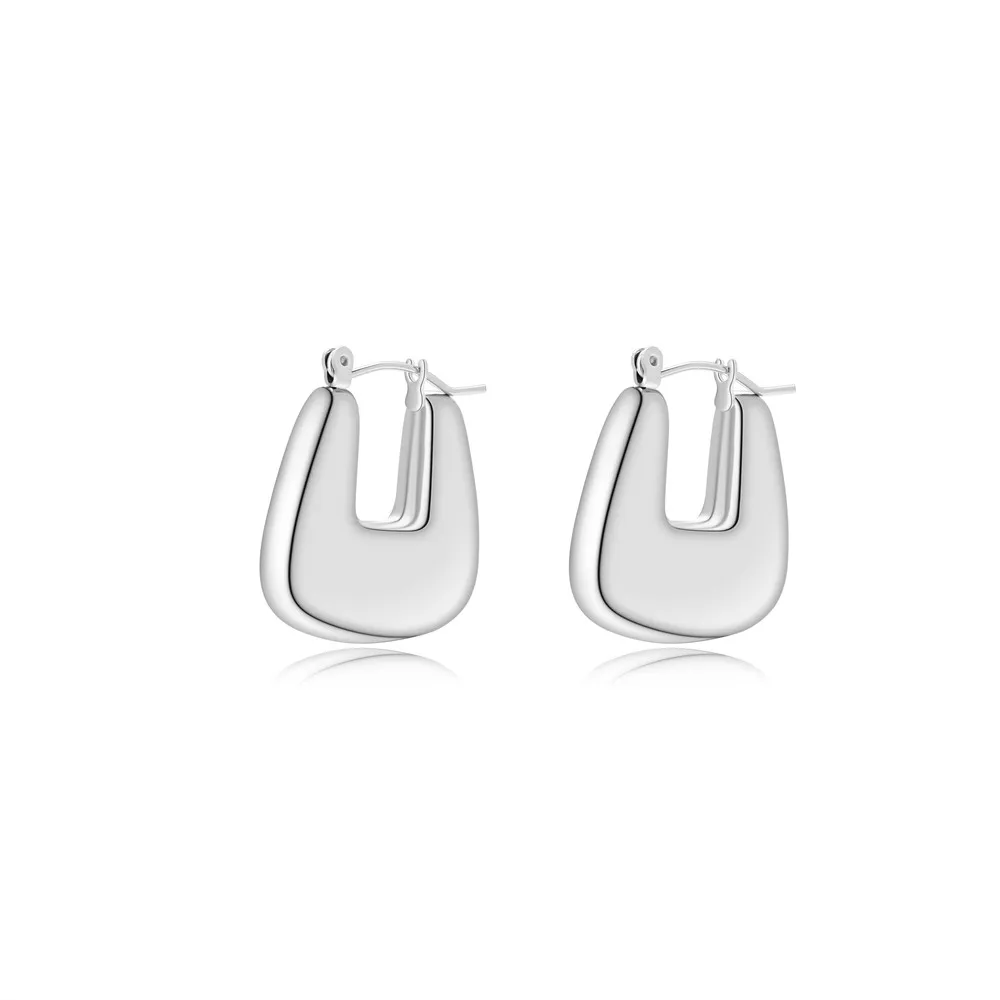 New Arrivals Titanium Steel metal hollow earring stylish Smooth 18K Gold plated stainless steel hoop earrings
