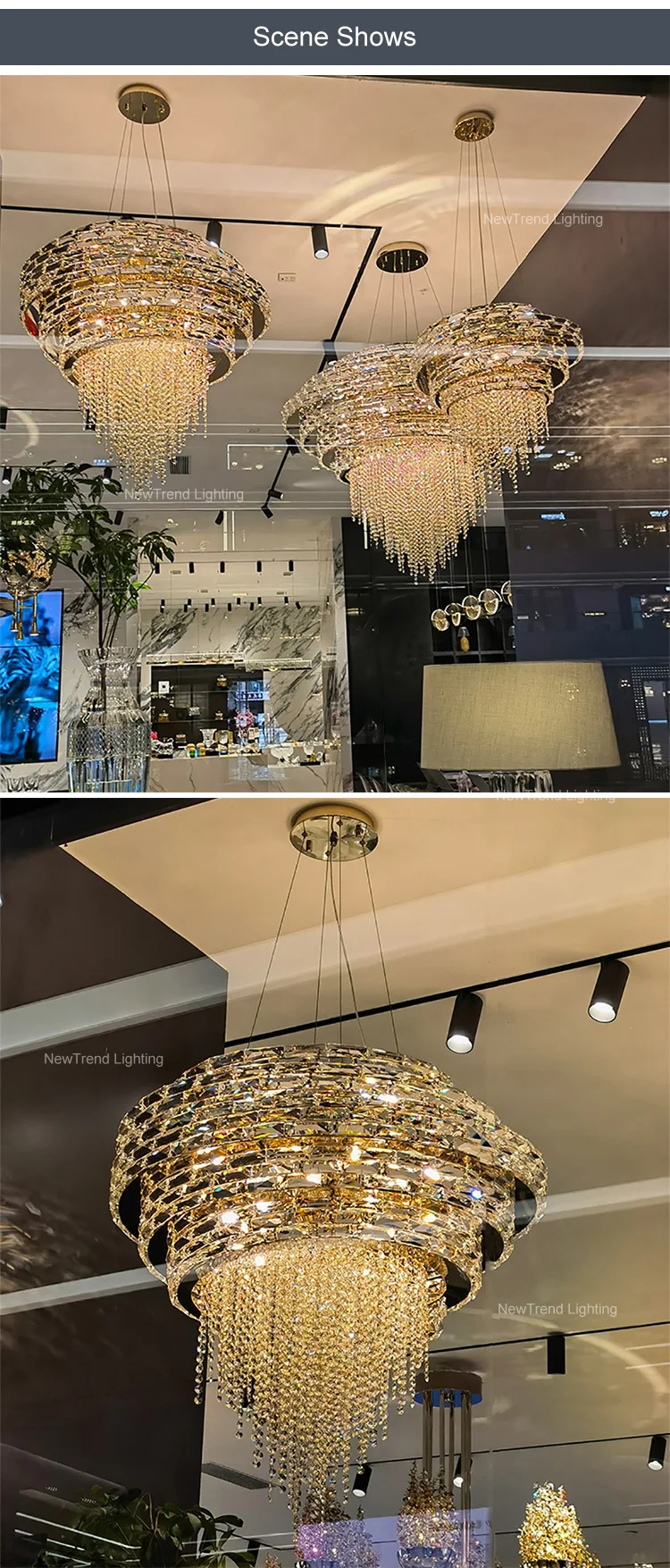 CPL-212 Luxury Style Bespoke Fixtures Indoor Decoration Hotel Lobby Villa Staircase LED Crystal Chandelier Light factory