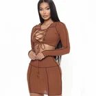 Trade 2021 New Chest Lace-up Hollow T-shirt Short Skirt Reverse Car Side Suit Foreign Trade Women
