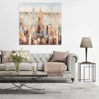 Hot Selling Cityscape Stretched Framed Handmade Wall Art Abstract Canvas Paintings For Home Office Decoration