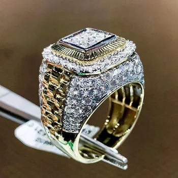 Hip Hop 14K Gold Plated Man Big Finger Rings Full Of CZ Diamond Gold Rings Full Cubic Zircon Ring for Mens