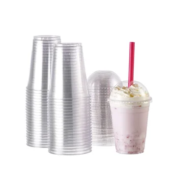 Bulk Custom Logo Printing Different Volumes Crystal Clear Disposable Plastic Cups with Strawless Sip Lids For Cold Drinks