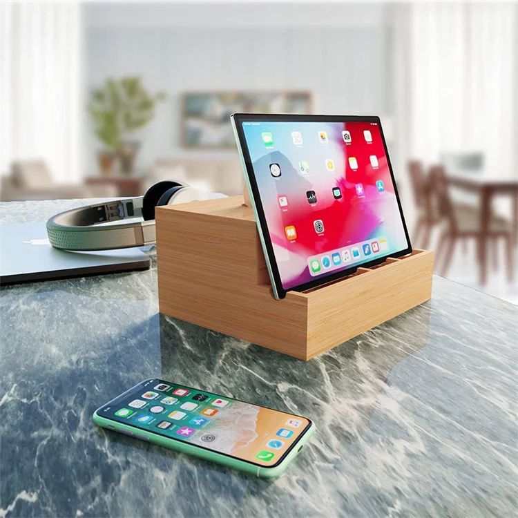 Luxury Rectangular Bamboo Wooden Tissue Box Holder Cover With Stationery Remote Control Box storage