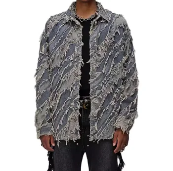 Custom Casual Street Wear Wholesale Fashion Ripped Vintage Washed Denim Jacket Riding Coats Denim Jeans For Men Winter