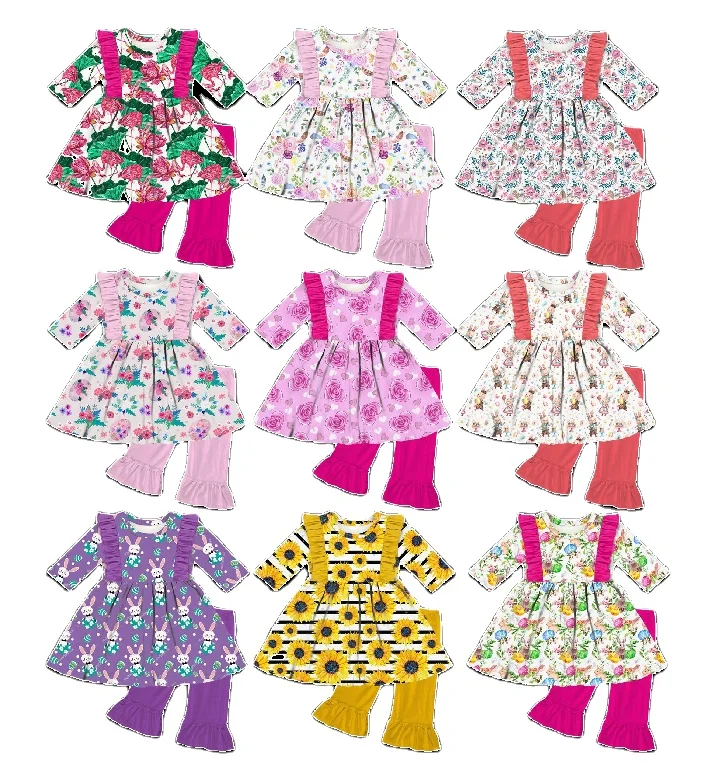 2023 Fashion Girls Clothing Set Autumn Ruffle Shoulder Cute Style Skirt&Pant 2-Piece Set