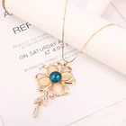 Gold Plated 2021 Latest Design Blue Rhinestone Flower Pendant Trendy Gold Plated Necklace