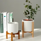 Pot Pot With Flowers Elegant Matt White Glazed High Quality Cylinder Ceramic Flower Pot With Bamboo Bases