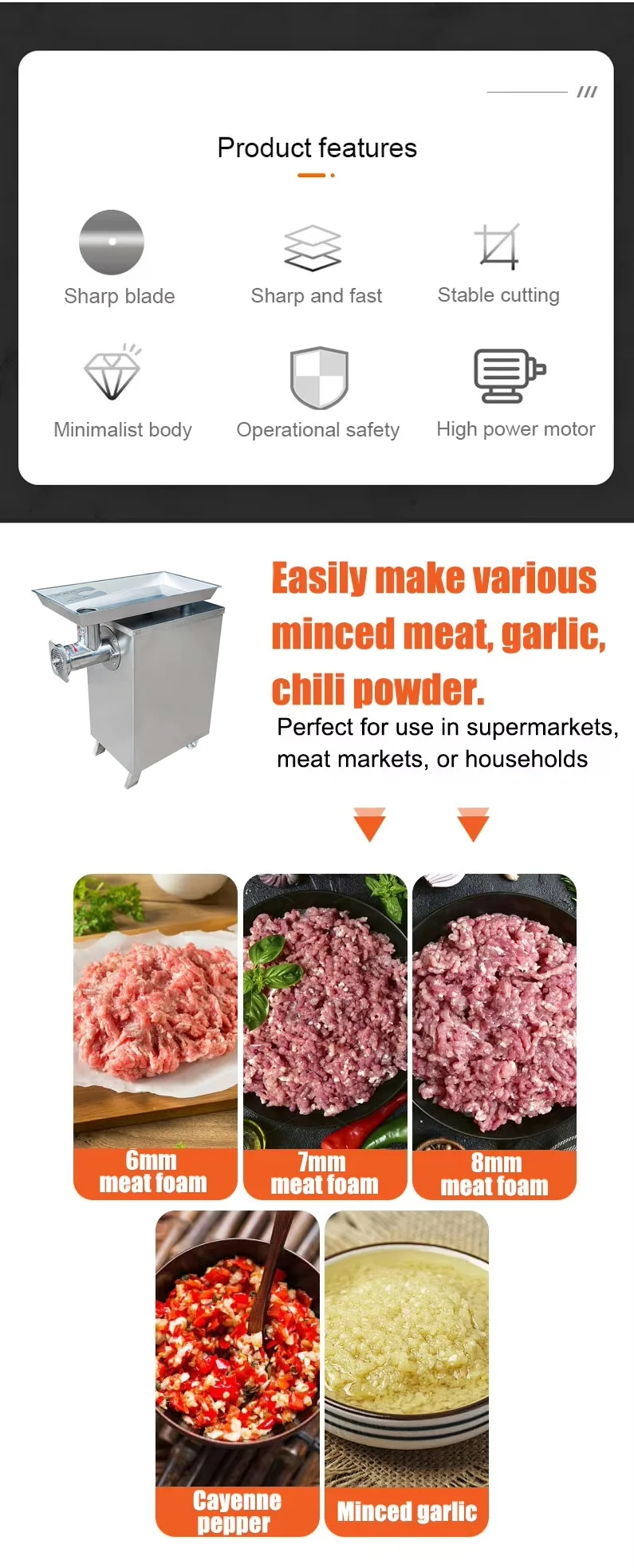 h 4kw heavy duty meat grinder industrial stainless steel frozen meat grinder mincer machine-5