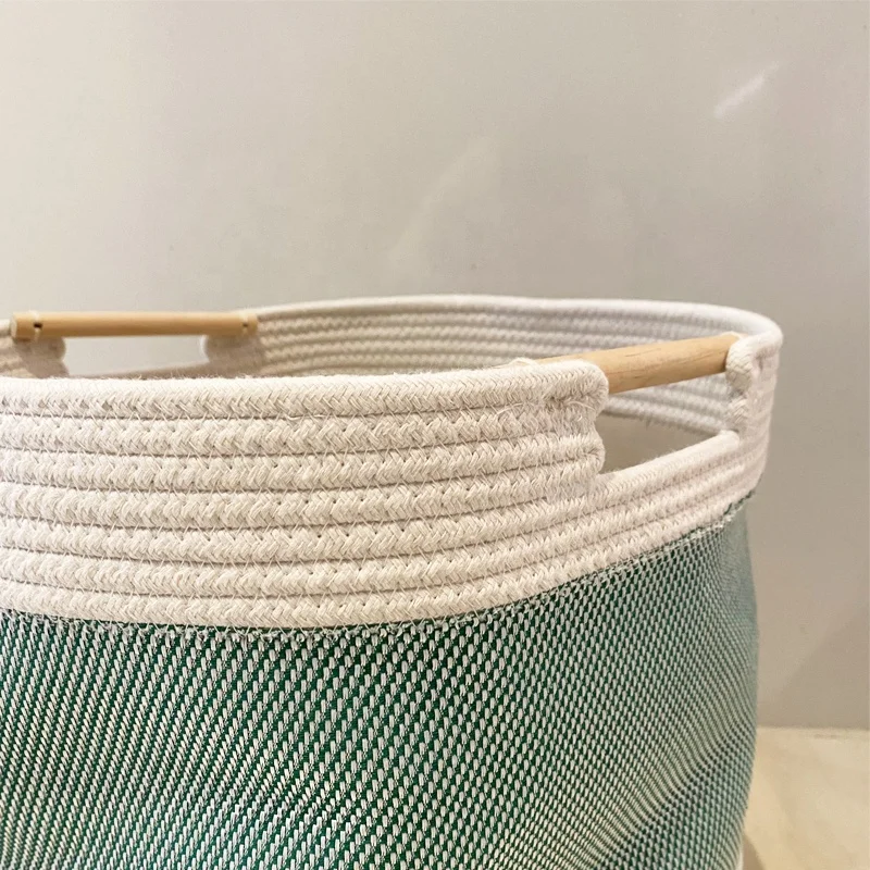 Wood handle cotton thread linen storage basket basket storage box for storage basket with handles