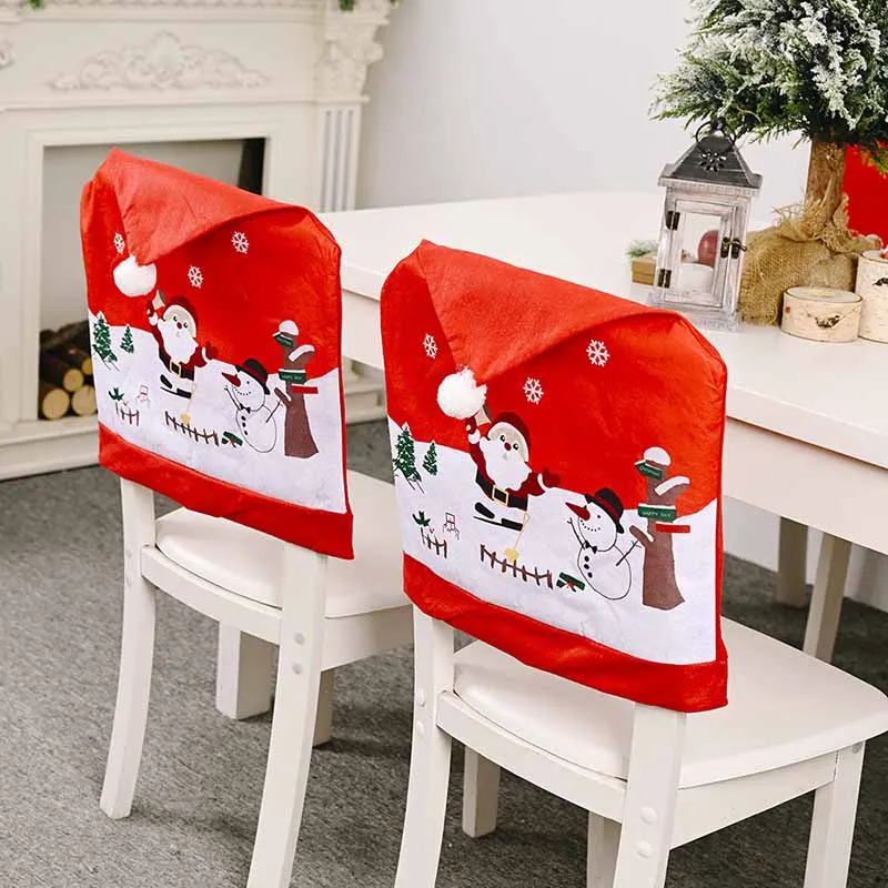 2021 Christmas Chair Cover Snowman Dinner Chair Back Covers for Indoors Christmas Party Decor Supplies