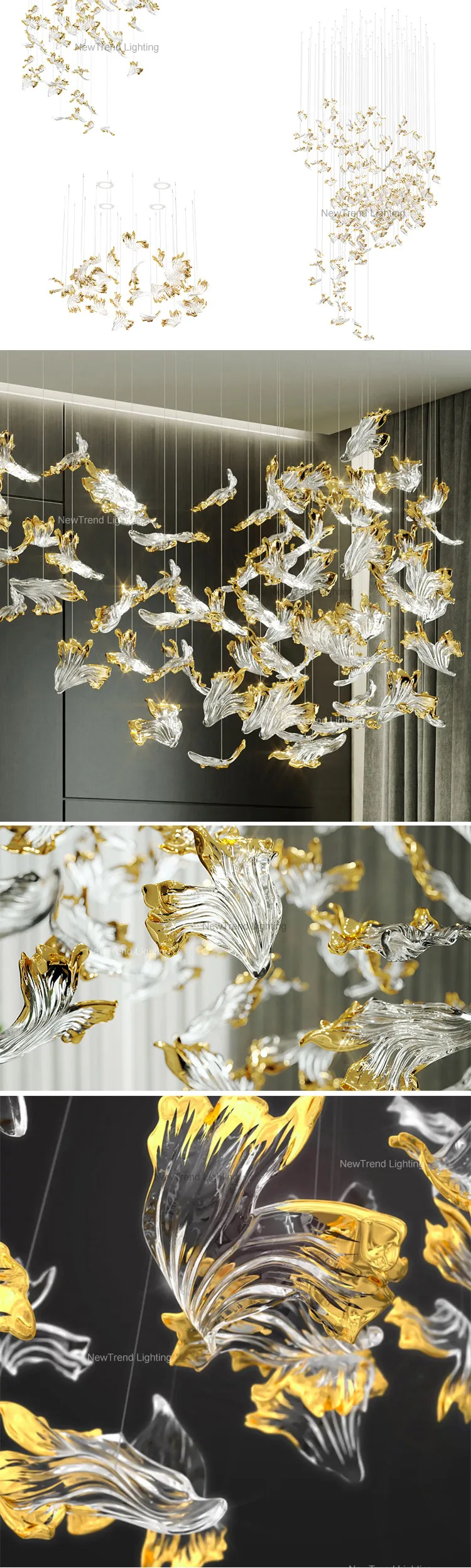 CPL-158 Art Design Custom Large Indoor Decoration Hotel Villa Staircase Glass LED Chandelier Lighting manufacture