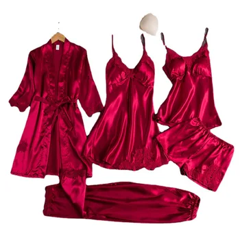 custom summer silk night dress for woman five piece plus size night dresses sleepwear for women pajama sets