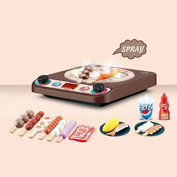 Mini Electric Kitchen Toys Barbecue Grill With Food Home Appliances Toys Iron With Board Hanger Basket Pretend Play Set