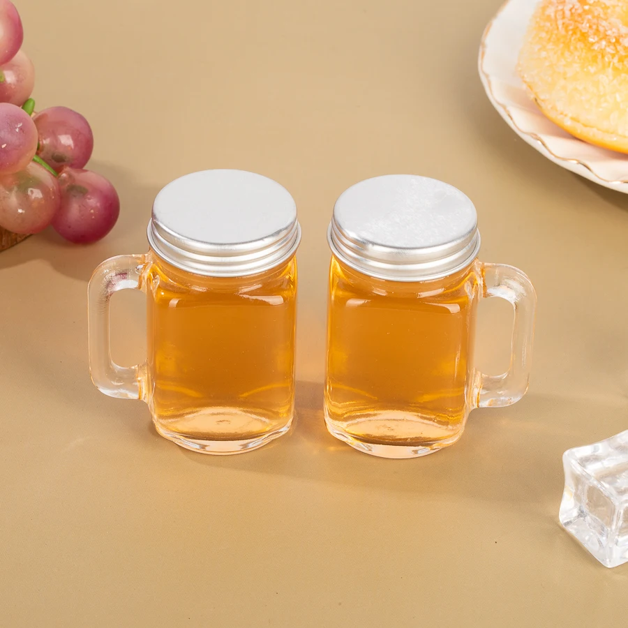 Portable Clear Honey Jam Storage Container Square Round 30ml Yogurt Pudding Juice Mason Glass Jar with Handle Metal Screw Lid