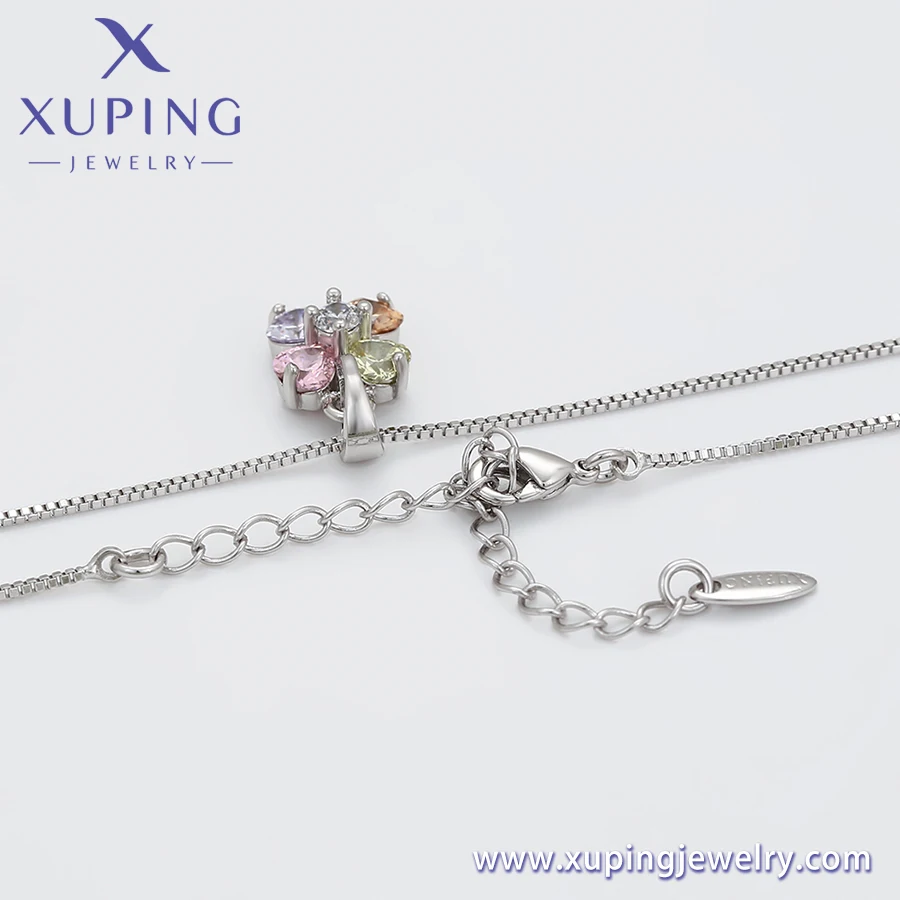 A00919823 xuping jewelry fashion elegant necklace platinum plated multicolored heart crystal necklace