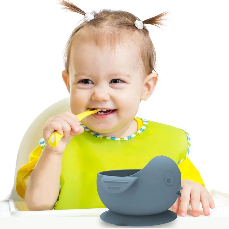 Wellfine Baby Chick Silicone Bowl Utensils Suction Anti Spill Baby Feeding Kids Food Tableware Easy To Clean