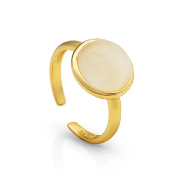 Chris April simple design 925 Sterling silver gold plated Minimalist cat eye gemstone ring