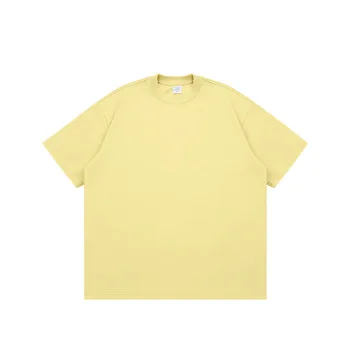 Mens 32S Double Neck 100% Cotton 270G Heavy Wide-neck T shirt Loose Oversized Drop Shoulder High Neck T Shirts for Men