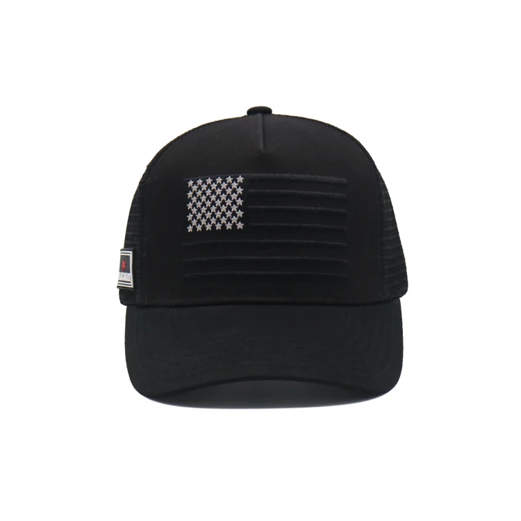 black ball cap with black american flag