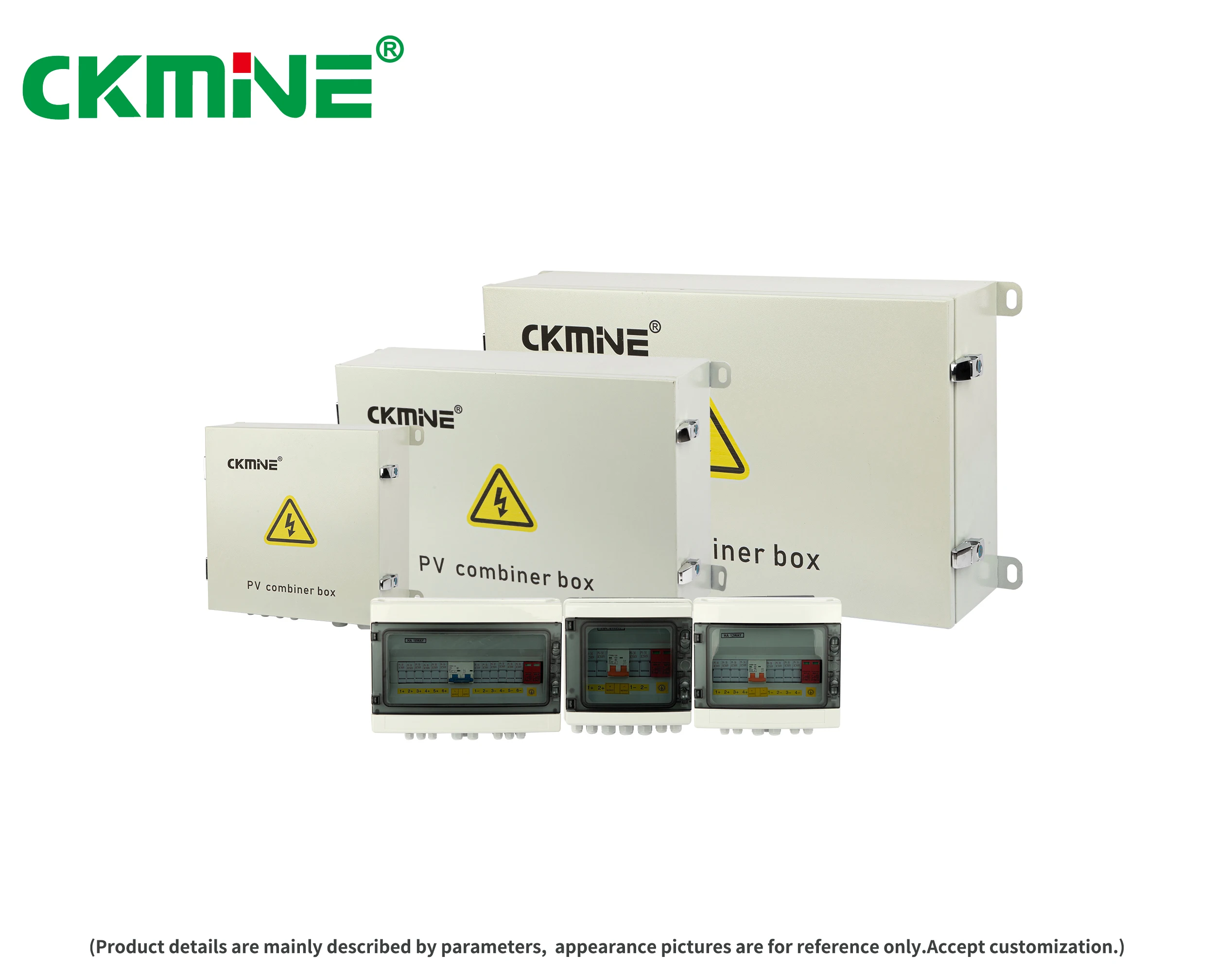 CKMINE 屋外用ソーラー PV コンバイナー ボックス 1000V DC 6 ストリング アレイ 入力 1 出力 IP65 防水 100A 回路ブレーカー 電力システム用 サプライヤー