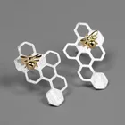 Sterling Silver Earrings Wholesale 925 Sterling Silver Fashion Honeycomb Bee Stud Earrings