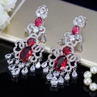 Classic flower rainbow zircon earrings luxurious bride chandelier drop earrings jewelry
