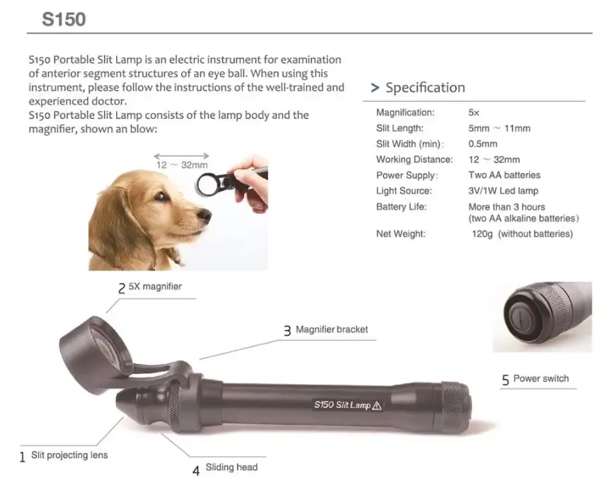 S150 Ultra Portable Pen-style Slit Lamp LED Slit Lamp Veterinary Slit Lamp Microscope