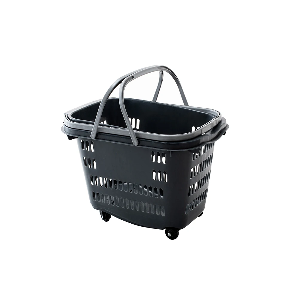 35 litres wholesale roller shopping plastic trolley basket with