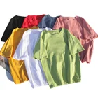 Top Solid Color Cotton T Shirt Women Harajuku O-Neck Korean Summer Basic Top