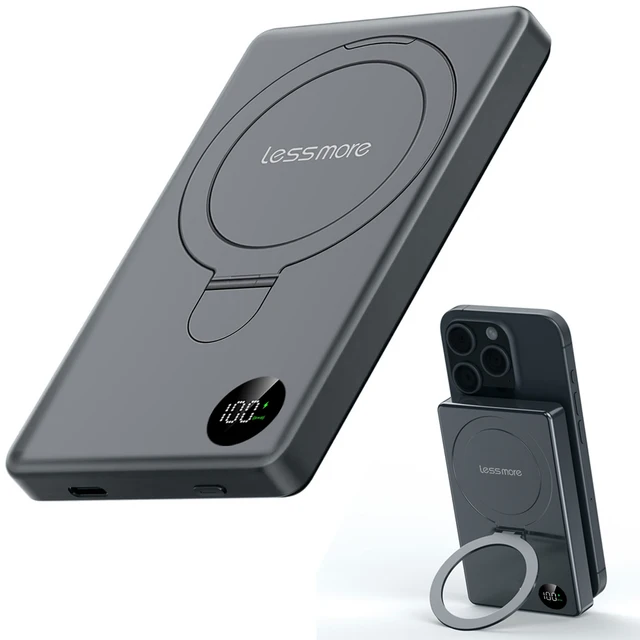 Latest upgraded Pocket mobile phone wireless charger Stand super thin Magnetic Wireless power bank with Large display Screen