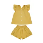 3-8Y Kid Clothing 2021 New Summer Girls Flying Sleeve Top + Shorts 2Pcs Outfit Set Girls' Clothing Sets