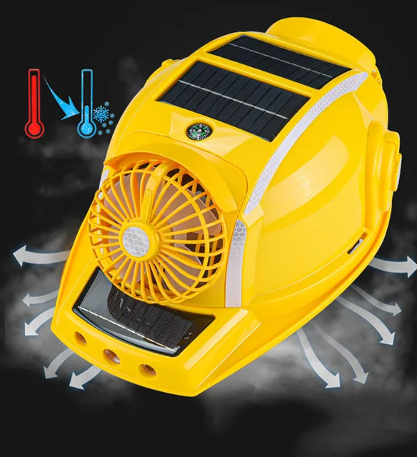 Smart Construction Site SOS Headlight air conditioning solar safety  fan helmet with cooling fan