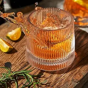 Rotatable Wine Glasses Old Fashioned Glasses Whisky Tumbler Rocks Bar Glass for Drinking Bourbon