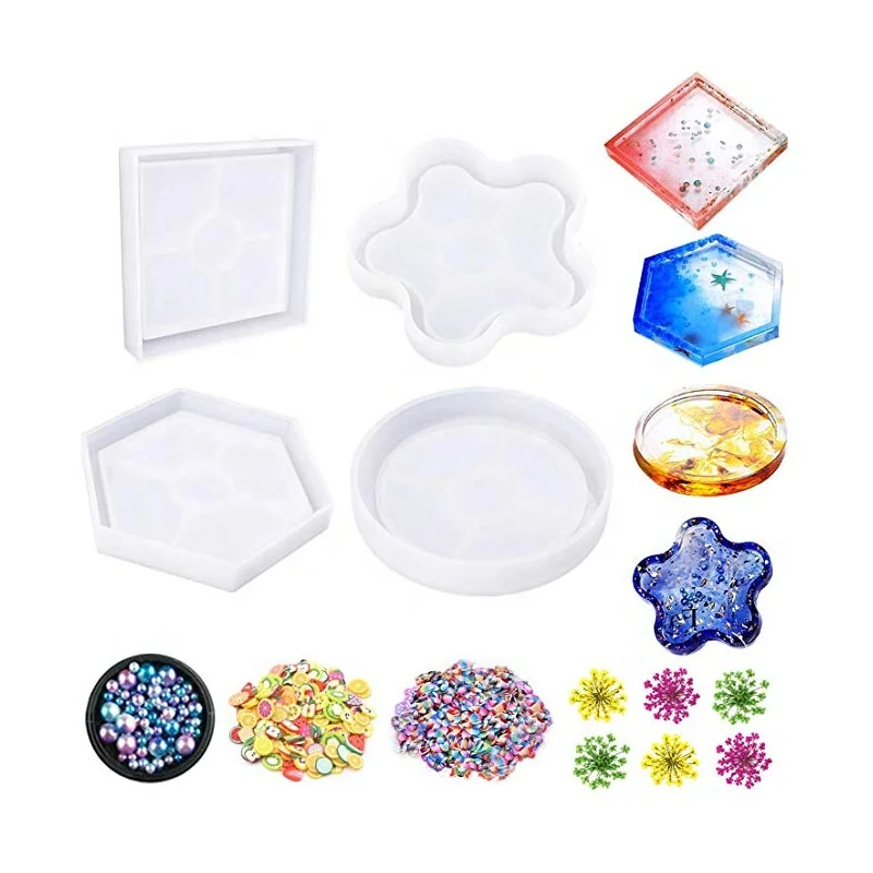 Silicone Molds for Resin Epoxy Casting Molds 4 Pieces Shapes with Flowers and Beads DIY Craft Making