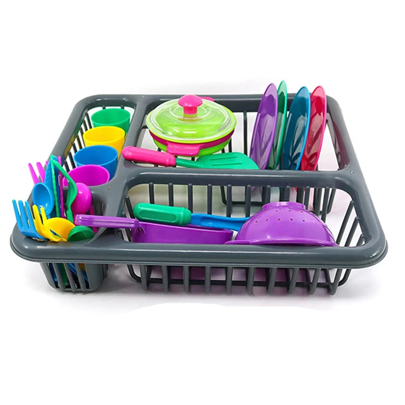 Kitchen Educational Playset with Dish Drainer Pretend Play Toy Cookware 