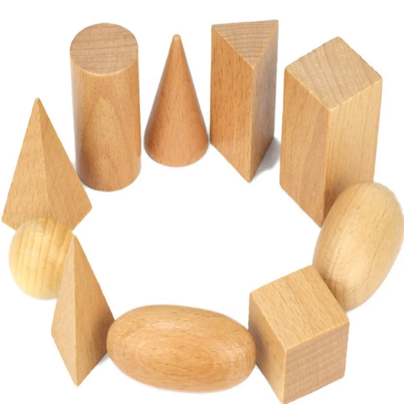 Solidi geometrici in legno 3-D forme MONTESSORI risorse di apprendimento per Scuola Casa 