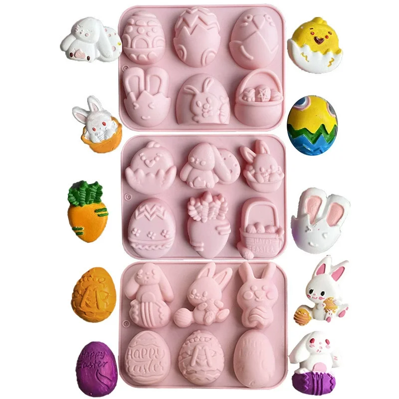 6 holes Moulds Silicone Rubber Flower hot selling Easter rabbit egg blanket silicone cake mold chocolate candy molds cake tools