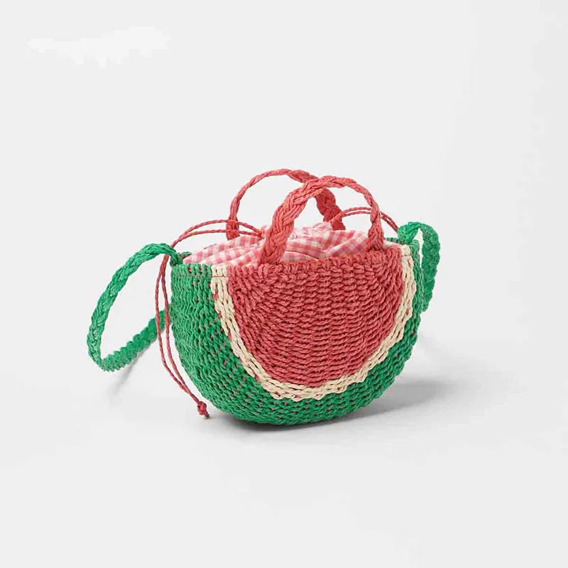 cute kids bag watermelon straw beach bag cross body straw beach bag summer