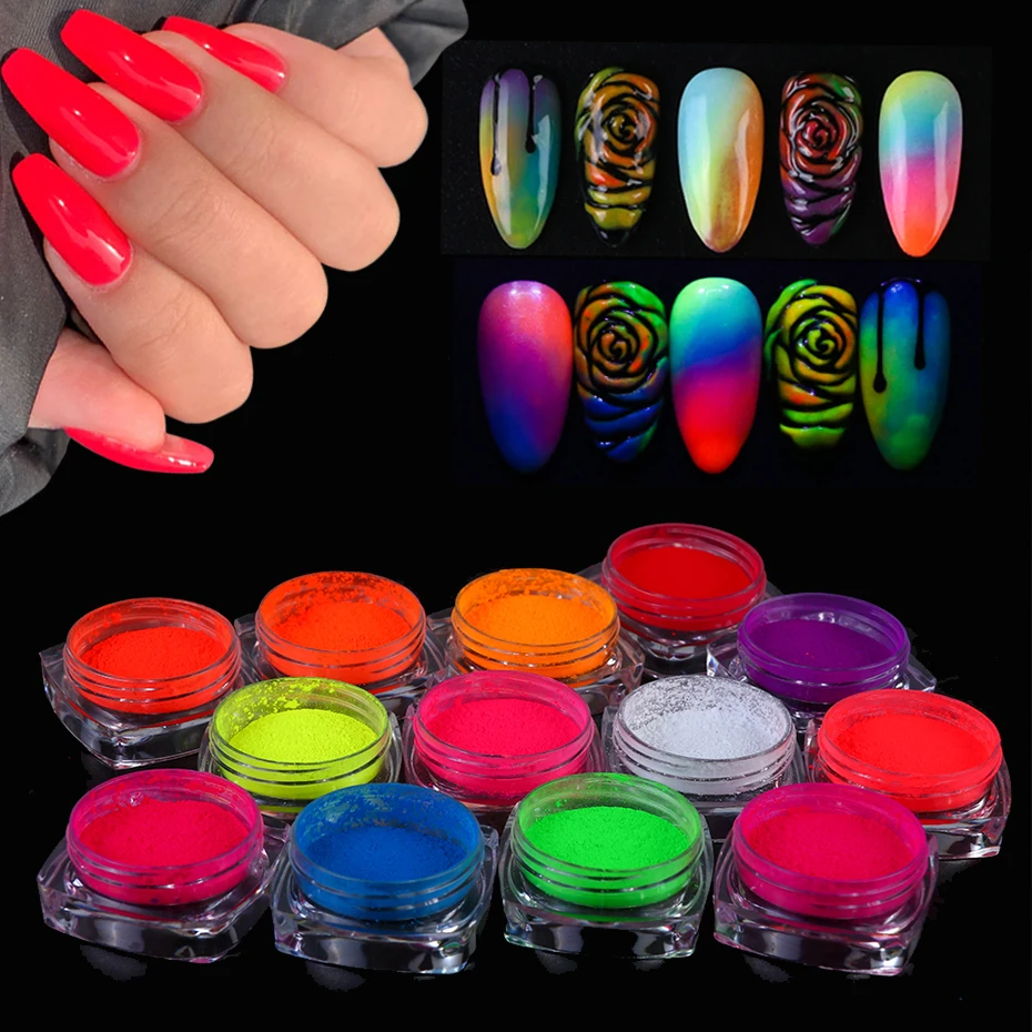 12 Colors Sets Hot Nail Art Pigment Gradient Effect Colored Glitter Dust  Fluorescent Neon Powder - Buy Colored Powder,Neon Powder,Nail Art Neon  Powder Product on 