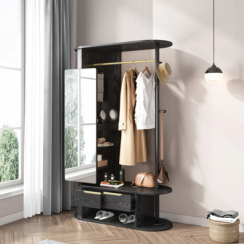 Hot Sale Modern Bedroom Furniture Storage Mirrored Clothes Closet Stand Wooden Coat Rack